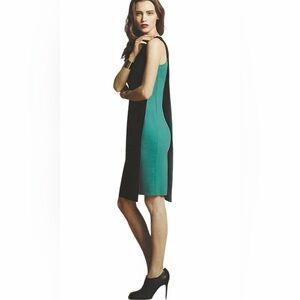 St John Milano Knit Cape Shift Dress Black Teal Sz 2